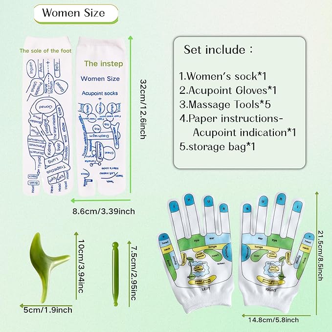 Reflexology Socks with Gloves Tools Set Foot Massage Socks with 2pc Tools Socks with Trigger Point Massage Tool Acupressure Socks Reflexology Foot Massage Socks for Women