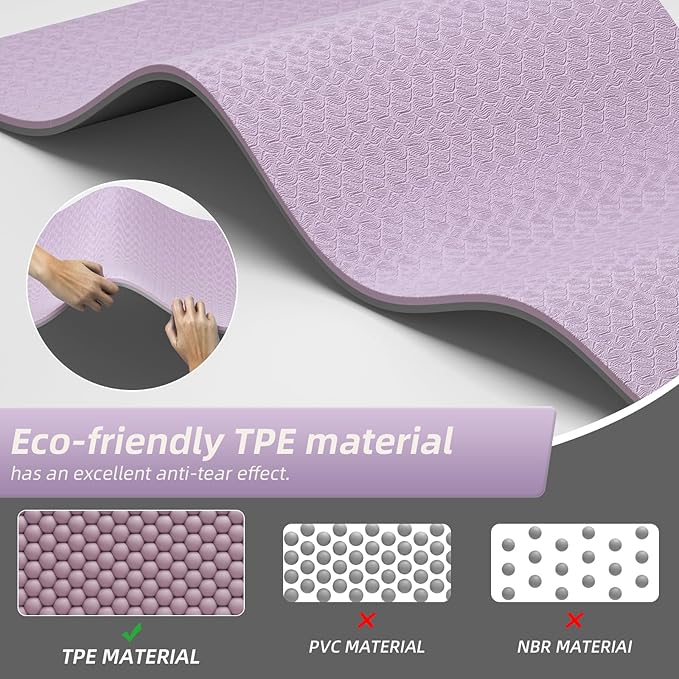 Extra Thick 12mm TPE Exercise Yoga Mat with Strap, 1/2 Inch Non-slip Workout Mat for gymnastics, Pilates, Home, Workout, Gym Floor Fitness