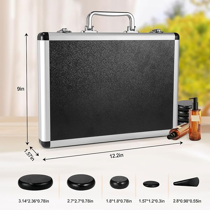 Hot Stones Massage Warmer Kit, 21 Pcs Hot Stones Massage Set, Hot Rocks Basalt Massage Stones for Home Spa Warming Therapy Relaxing