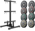 Weight Plate Tree Rack & Weight Set, Strength Training Plate Storage Stand and Barbell Holders for Home Gym, 1100 lb Weight Capacity, Fits Both 1" and 2" Bumper Plates