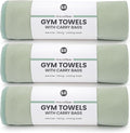 S&T INC. Gym Travel Towel, 3 Pack, Cooling Towels for Camping, Yoga, Home and Gym Bag, 3 Storage Bags Included, 12 Inch x 40 Inch, Microfiber, Sage Green