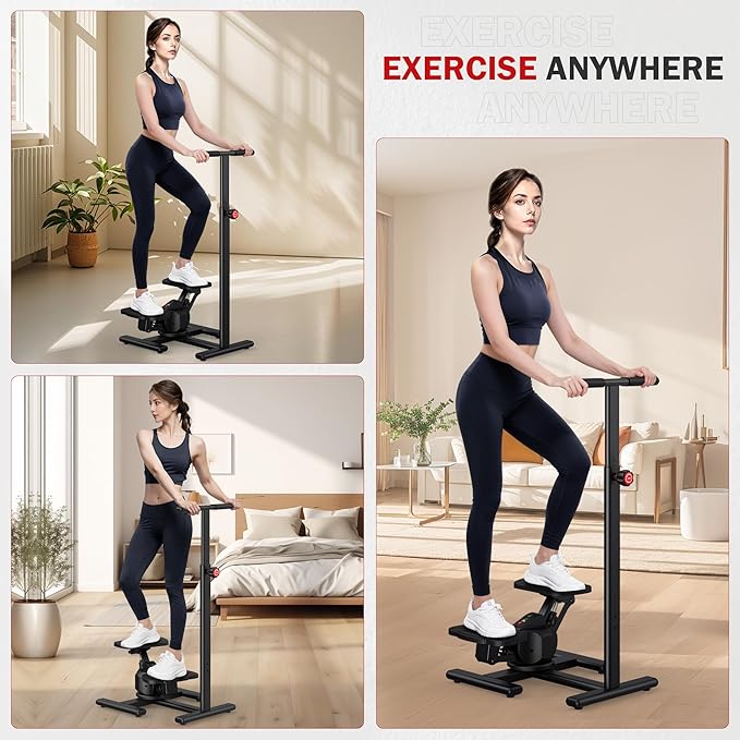 Steppers for Exercise at Home,Mini Stair Stepper with Handlebar and Resistance Bands,Stair Step Workout Machine,Total Body Cardio Equipment, Optional Twist Motion,Non-Slip Pedals – 300 LB Max Weight