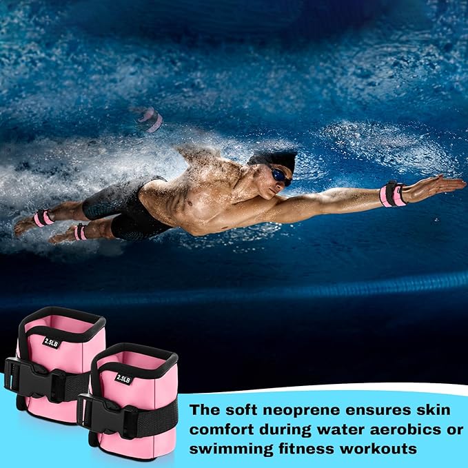 2 Pairs Ankle Wrist Weights for Land or Aquatic Exercise Aqua Cuffs Aqua Aerobics Fitness Bands for Ankle and Wrist Adjustable Weights for Swimming Pool Workout Equipment