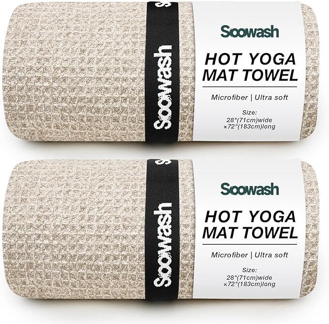 Hot Yoga Towel,Microfiber Yoga Mat Towels Non Slip for Hot Yoga Absorbent Microfiber Sweat Anti-Slip Cover,Bikram,Pilates,Exercise,Fitness 28 inch X 72 inch Beige 2 Pack