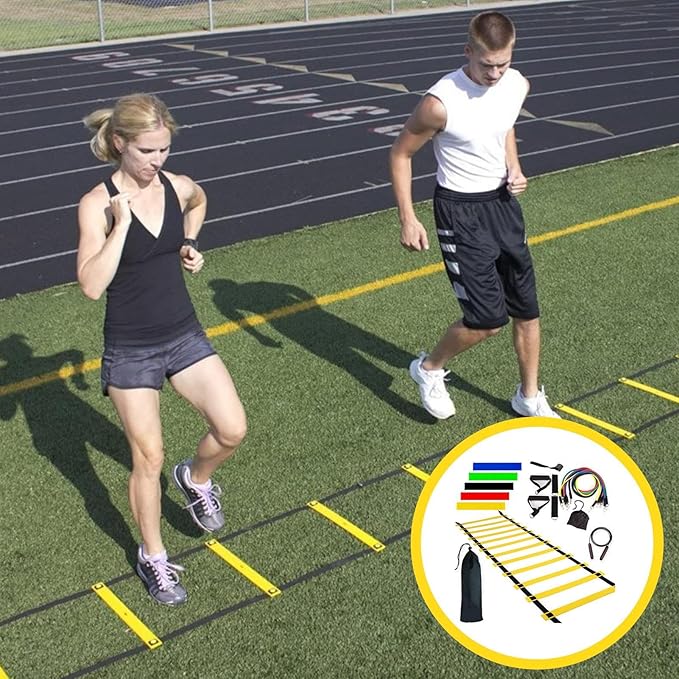 Agility Ladder – Speed Ladder Soccer Football Athletic Fitness Kit | Jump Rope Parachute Discs Belt Basketball Exercise Workout Coordination Endurance Training Tools