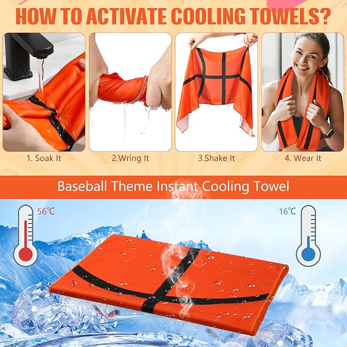 12 Pcs Cooling Towel Baseball Football Basketball Breathable Chilly Softball Soccer Ice Towel, 40"x12" Tennis Microfiber Accessories for Player