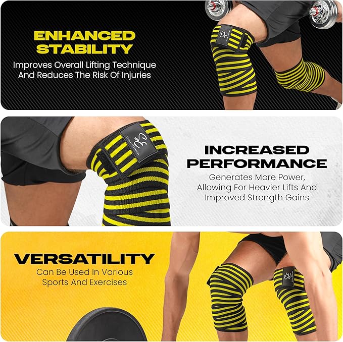 Special Essentials Knee Wraps for Weightlifting with Strap (2 Pack) - 72 Inches Flexible Support for Men & Women, for Powerlifting, Squats, Leg Press, and Cross Training