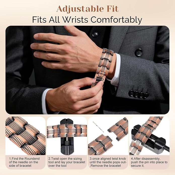 JEROOT Men's 99.99% Pure Copper Magnetic Bracelet, 3500 Gauss Magnets Adjustable with Sizing Tool