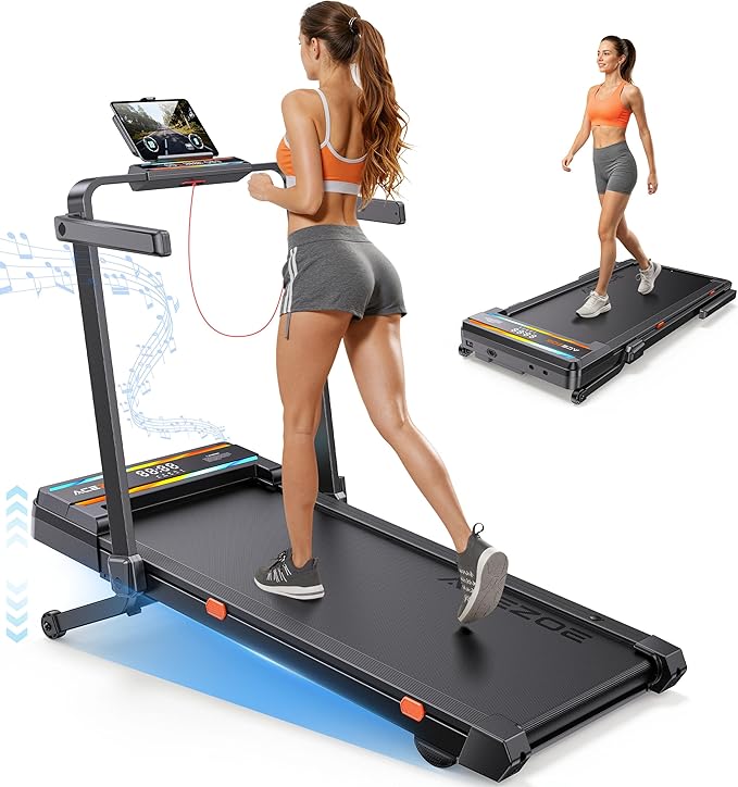 Foldable Treadmill with 0-15% Incline and Handle Bar, 2.5HP Treadmills for Home, Under Desk Treadmill with 300LBS Capacity, Walking Pad with Speaker, APP/Remote Control