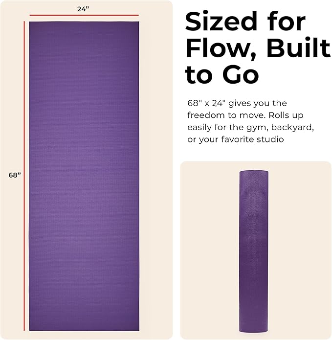 Sunny Health & Fitness Non-Slip Yoga Mat – Durable, Anti-Tear, Lightweight, Cushioned Support for Yoga, Pilates, Stretching Exercises, Meditation and Floor Workouts | Multiple Sizes & Colors
