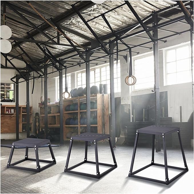 Plyometric Jump Boxes 12/18/24 Inch Set, Plyo Box for Fitness, Agility Training, Step Up Platform - Home Gym Conditioning, Strength Workouts - Black