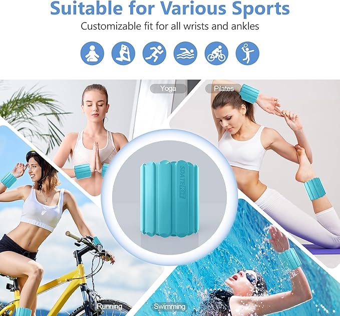 Wrist and Ankle Weights for Women & Men 2 Pack (1lb Each), Adjustable Silicone Wearable Arm & Leg Weights for Pilates, Gym, Yoga, Cardio, Strength Training