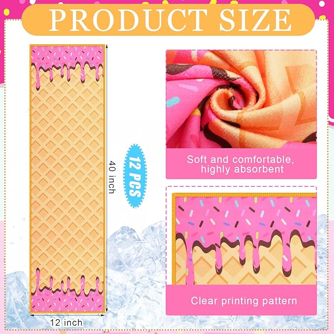 Peryiter 12 Pcs Baseball Ice Cream Drip Cooling Towel Microfiber Absorbent Lightweight Sport Cooling Towel Sweat Sport Rags for Baseball Team Coach Gifts Event Yoga Running Gym(Pink,40 x 12 Inch)