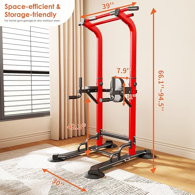 SogesPower Pull Up Bar Station Power Tower,12-Level Adjustable Multi-Function Pull Up Dip Station for Home Gym, Pull Up Bar Stand Dip Bar Strength Training Fitness Equipment