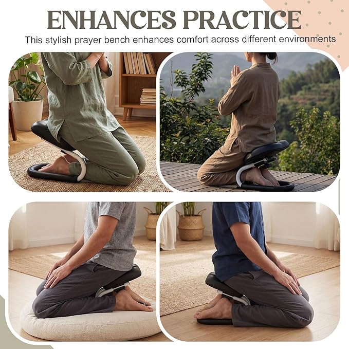 Meditation Bench with Carrying Bag, 3 Level Adjustable Metal Meditation Stool, Non-Slip Prayer Kneeling Stool with Cushion, Ergonomic Portable Prayer Chair Squat Seat for Meditations Yoga