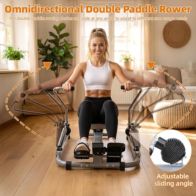 New Home Rowing Machine, Hydraulic Rower with LCD Monitor, Adjustable Resistance up to 110LBS & Large Cushioned Seat, 265LBS Quiet Rowing Machine for Aerobic Exercise Fitness