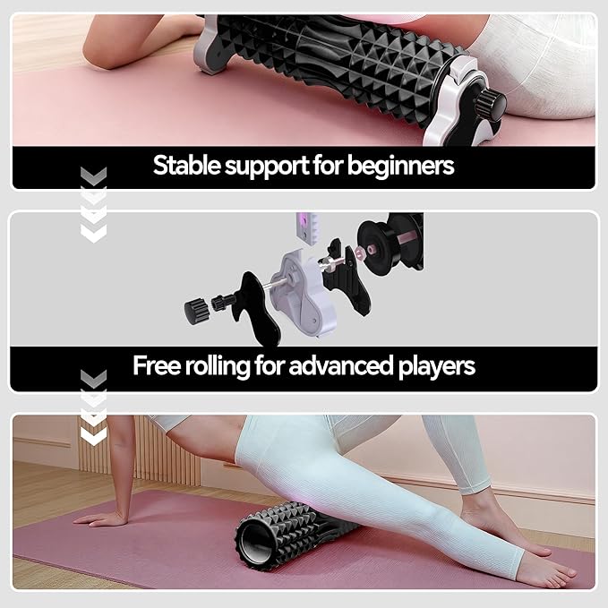 Foam Roller with Detachable Stand, 18” Deep Tissue Massage Roller, 3-Level Height Adjustable Support, Beginner-Friendly Design for Home Workout & Muscle Recovery - Black