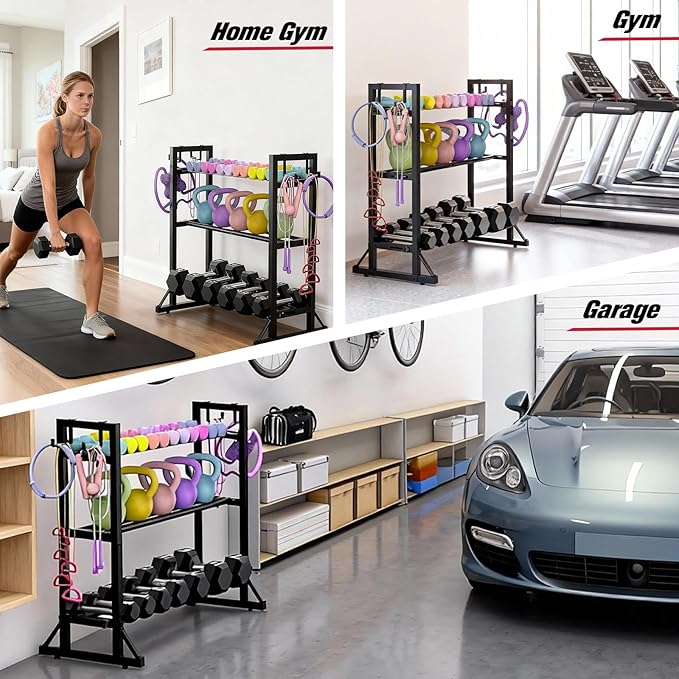 3-Tier Adjustable Dumbbell Rack Stand - Heavy-Duty Carbon Steel Weight Storage Organizer for Home Gym, Easy Assembly, 450 lb Capacity for Dumbbells & Kettlebells