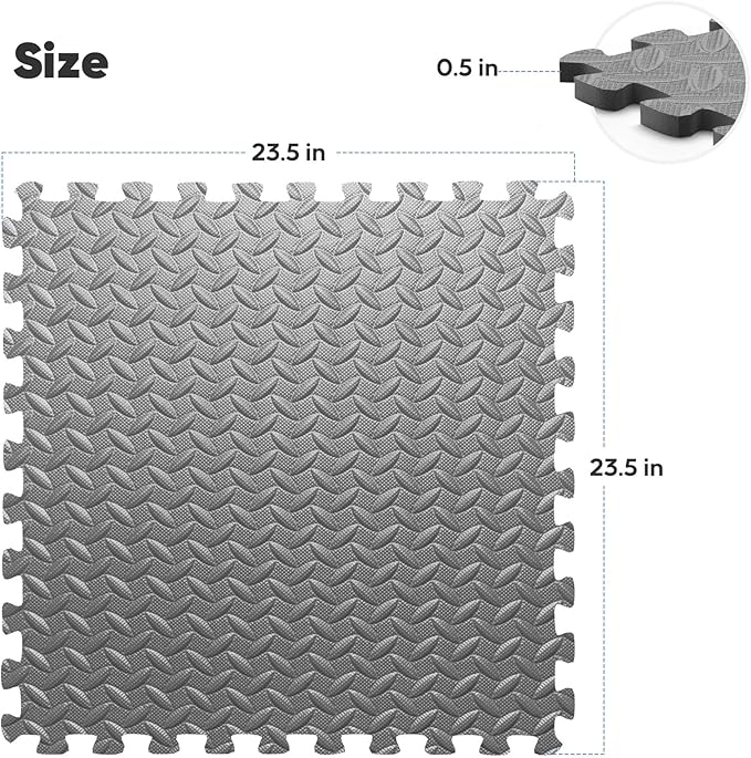 Home Gym Mat, Puzzle Exercise Mat, EVA Interlocking Foam Floor Tiles for Home Workout Equipment and Kids' Play Areas - Grey, 24 in x 24 in x ½ in - 12 Tiles (Grey, 12 Pack, 48 SQ FT)