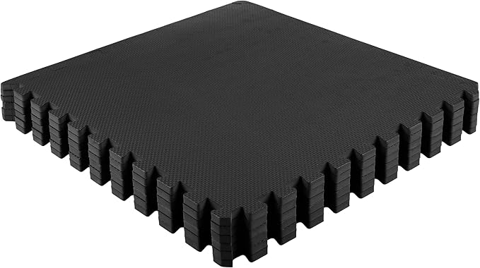 EVA Foam Mat Tiles 6-Pack - 24 SQ FT of Interlocking Padding for Garage, Playroom, or Gym Flooring - Workout Mat or Baby Playmat by Stalwart (Black)