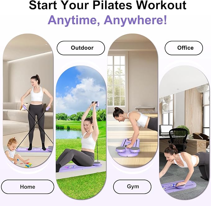 Pilates Board, Foldable Pilates Reformer, Multi-Purpose Pilates Board for Home Workout, Portable Pilates Equipment for Full Body Workout, Fitness, Exercise, Violet Grey
