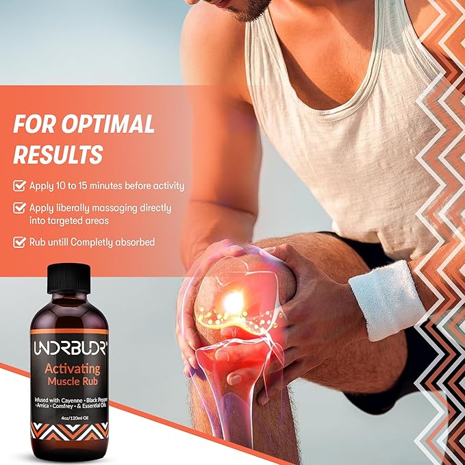 Activating Muscle Rub Oil Pre-Activity – 4oz Oil w/Cayenne, Black Pepper, Arnica, Comfrey & Oils for Muscle Activation, Helps Boost Circulation & Recovery – for Athletes & Active Lifestyles