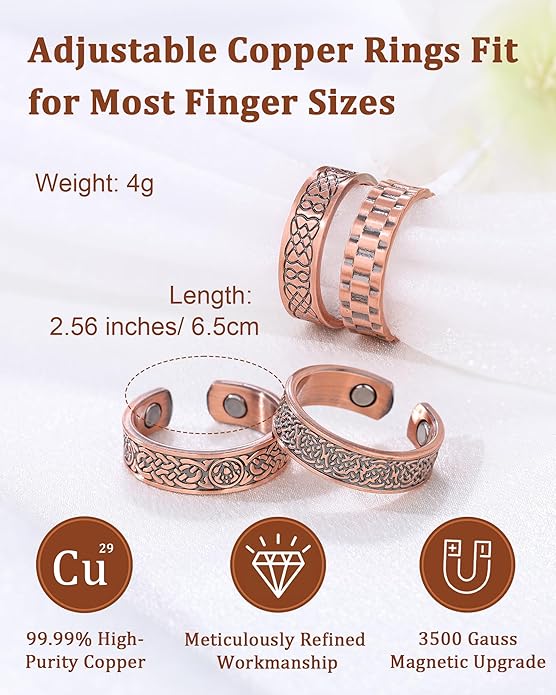 BioMag Magnetic Rings, Pure Copper Rings for Men Women, Adjustable Fingers Thumb Ring Jewelry Gift