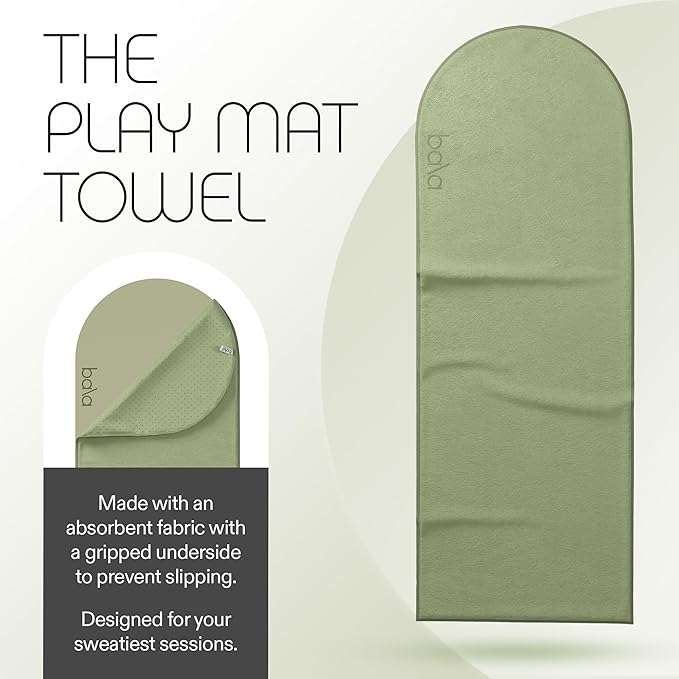 Bala Play Mat Towel, Sage - Non-Slip Absorbent Gym Towels Designed for Sweat, Hot Yoga, Pilates & Core Training Workouts - Fitness & Exercise Gear Essentials for Working Out - Men & Women