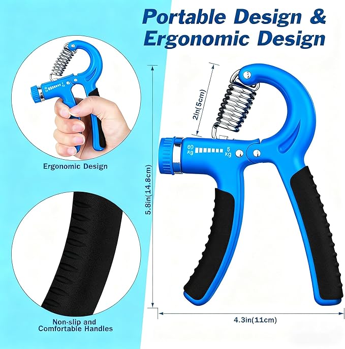 Grip Strength Trainer, Hand Grip Exerciser Strengthener with Adjustable Resistance 11-132 Lbs (5-60kg), Forearm Strengthener, Hand Exerciser for Muscle Building and Injury Recover 1 Pack