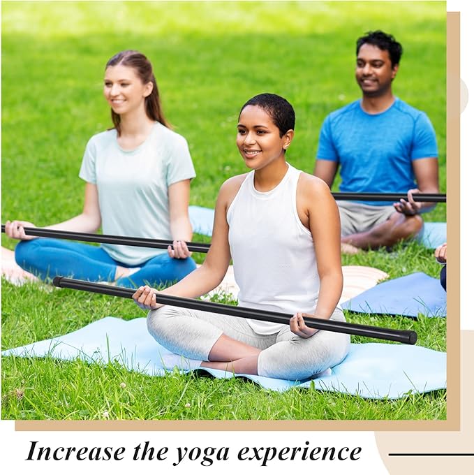Hiboom 6/9 Pcs 5ft Yoga Stick Natural Bamboo Black Exercise Stick with Non-Slip Rubber Ends Stretching Tool Posture Corrector Stretch Tool for Flexibility, Workout, Balance Fitness
