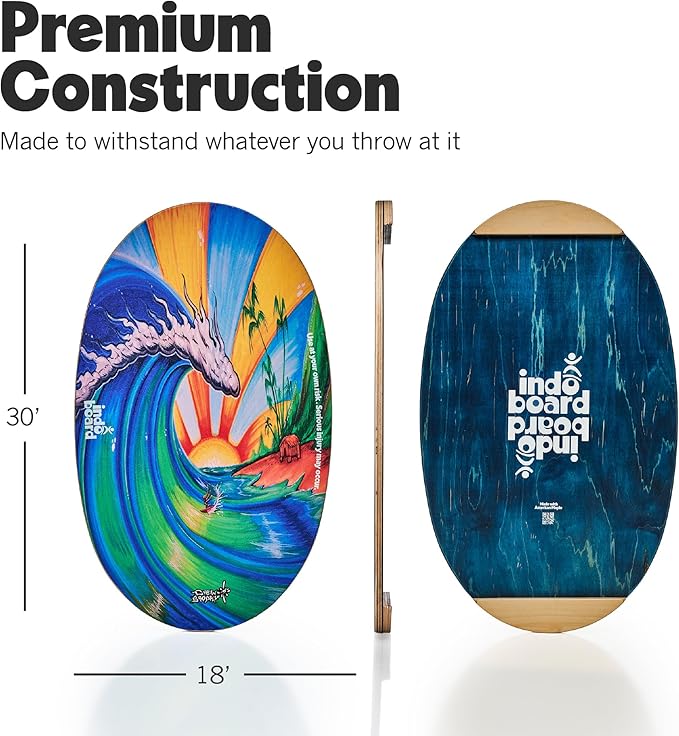 The Original Indo Board - Balance Board Trainer for Core Strength, Stability & Athletic Performance - Surfing, Skateboarding, Snowboarding, Yoga, Physical Therapy & More. Includes Board and Roller.