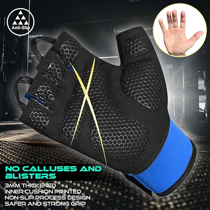 BEAST RAGE Workout Gloves for Men, Durable Palm Grip Gym Gloves Women Half Finger Elasticated Training Weight Lifting Strength Bodybuilding Anti Slip Cycling Gloves Exercise