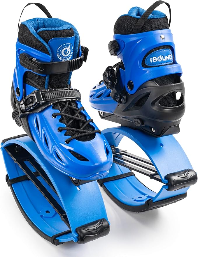 New Bounce Jumping Shoes for Kids - Premium Moon Boots - Durable Kangaroo Jumpers - Strong, Safe and Adjustable Fit, Perfect for Exercise and Fun - New & Improved Edition (Large, Blue)