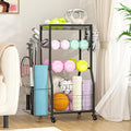 Home Gym Storage Rack, Dumbbell Rack with Yoga Mat Storage, Weight Rack Stand with Lockable Wheels and Hooks, Home Workout Equipment Organizer for Yoga, Dumbbell, Kettlebells, Ball Storage