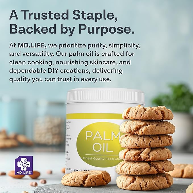 MD.LIFE PALM OIL - 32oz - Sustainable Food Grade Palm Oil for Cooking - Great for Soap Making Supplies, Cooking Oil, Creams and Lotions