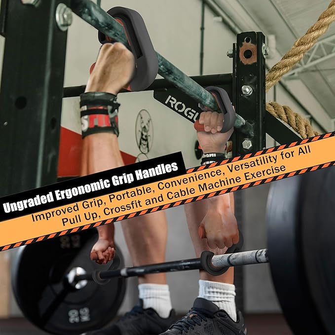 Pull Up Handles Neutral Grip: Portable Barbell Grip with 2 Detachable Straps for Cable Machine LAT Pull Down T-bar Row Deadlift Shrug