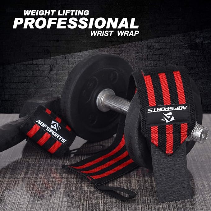 AQF Wrist Wraps for Weightlifting - USPA & IPL Approved 18" Gym Wrist Support with Thumb Loop - Heavy Duty Lifting Wrist Straps for Fitness, Workout, Powerlifting, & Bodybuilding (Pair)