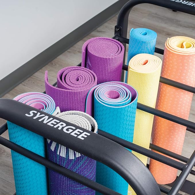 Synergee Yoga Mat Storage Rack – Storage Cart for Yoga Mats, Foam Rollers & Mobility Equipment. Perfect for Yoga Studio or Commercial Gym.
