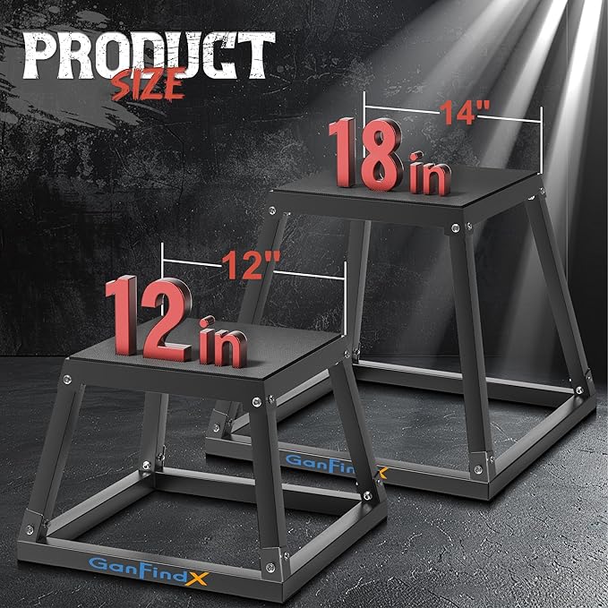 GanFindX Steel Plyometric Jump Box,12/18 Inch Heavy Duty Plyo Platform, Non-Slip Workout Step Box for Home Gym, Agility, Strength & Conditioning Training