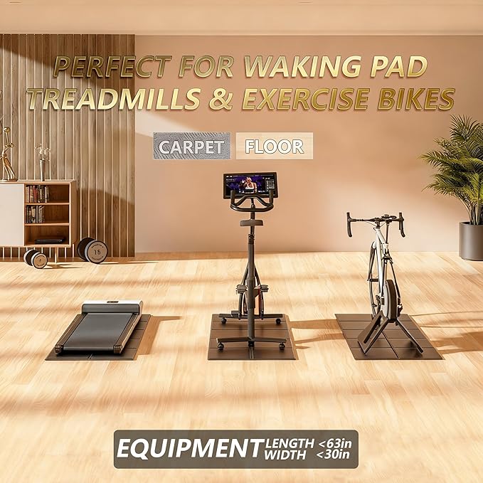 63"x30" Walking Pad Mat for Carpet Floors,Under Bike Treadmill Mat for Hardwood Floor Protection,0.24" Thick Exercise Equipment Matt Compatible with Peloton Matt Stationary Exercise Bike Trainer Pad