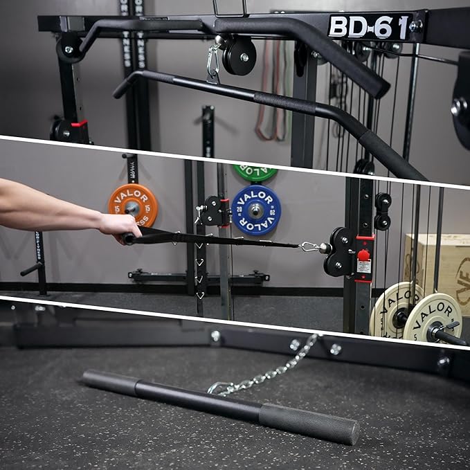 Valor Fitness Cable Crossover Machine - 17 Adjustable Positions with Pull Up Bars and Optional Bundle Attachments Max Weight 200 lb. Plate Loaded Pulley System for Home Gym Power Workout