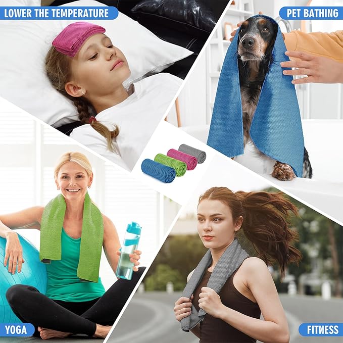 4 Pack Cooling Towels (40"x12"), Soft Breathable Cooling Towels for Neck and Face, Microfiber Workout Towels for Yoga, Golf, Running, Hiking & More Activities