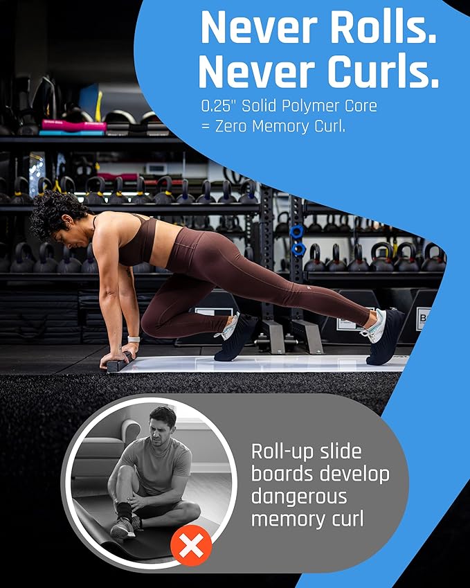 6ft & 5ft Slide Board for Exercise - Solid One-Piece Hockey Slide Board with Booties & Polish - Indoor Skating Trainer for Rehab, Mobility, Conditioning & Home Workouts - Non-Slip Grip Pads
