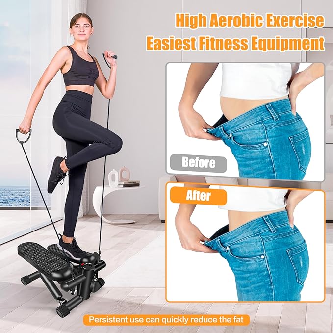 Hydraulic Fitness Stepper with LCD Monitor - Mini Stepper and Resistance Bands