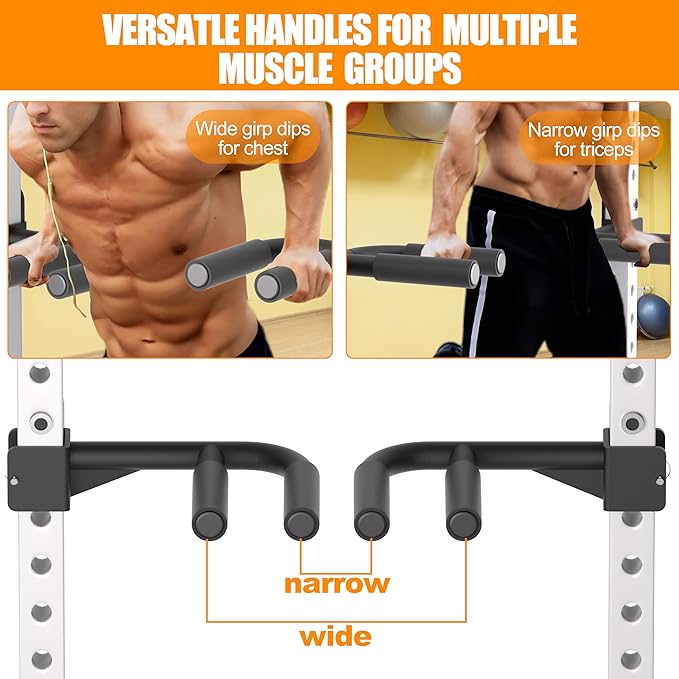 Muti-Grip Dip Bars Attachment for Power Cage with 5/8" or 1" Hole, Non-Slip Wide & Narrow Grip Dips Double Handles, 600 lbs Capacity, Squat Rack Attachment for Dips, Inverted Rows, Push-Ups