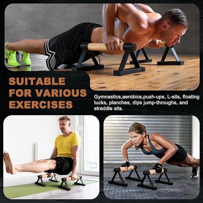 EVERYMATE Wood Push Up Bars Parallettes Bars with Rubber Feet, Anti-slip Handstand Bars for Calisthenics, Equipment for Home, Push Up Handles for Floor, Handstand Push Up Handles, Support 600 LB