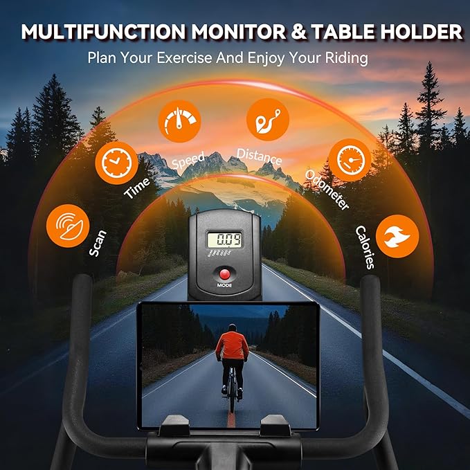 Exercise Bike, Wenoker Stationary Bike for Home App Sync Indoor Bike with Adjustable Seat and Multi-grips Handlebar, Transport Wheels and Fitness Courses for Weight Loss