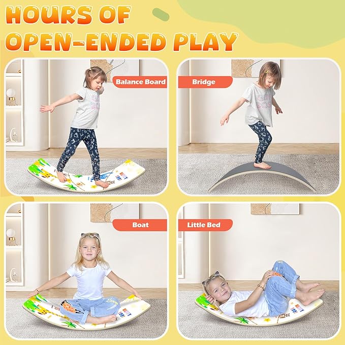 Balance Board for Kids Adult, 35inch Wobble Balance Board Balance Trainer With Anti-slip Felt Pads Animal Prints Suitable for Home Office, Teeter Popper Rocker Board Open Ended Toys