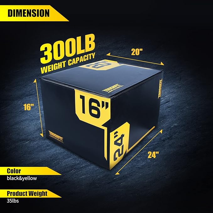 ToughFit Plyo Box - 3 in 1 Foam Plyometric Box - Jump Box for MMA, Crossfit - Adjustment Height Plyometric Jump Box for Home Gym - PVC Cover Platform & High-Density Workout Box