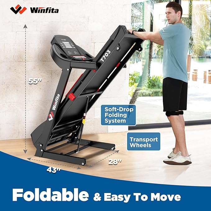 Treadmills for Home, Folding Treadmill with Auto Incline, 300 LBS Capacity, 8MPH or 10MPH Max Speed, Double Deck Shock-Absorbing Running Machine with App, 64 Programs, Pulse Monitor